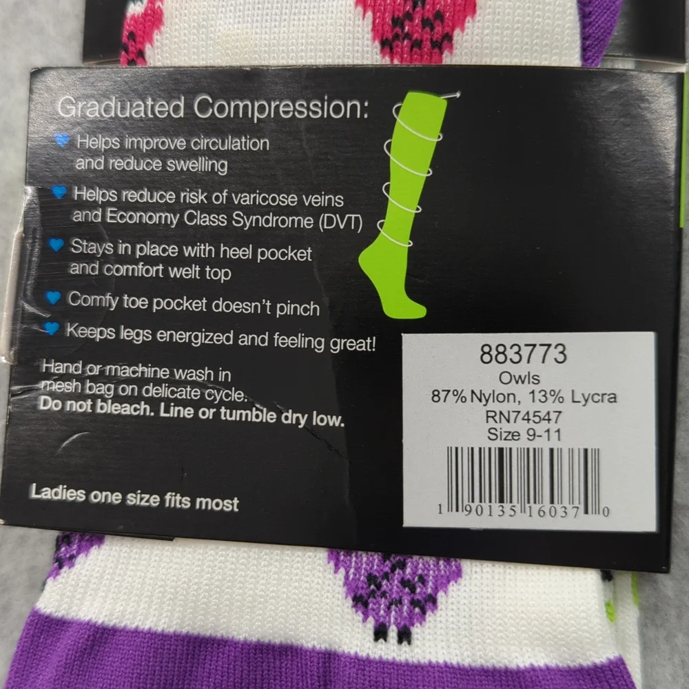 Nurse Mates compression socks 12-14mmHg 9-11 owl print